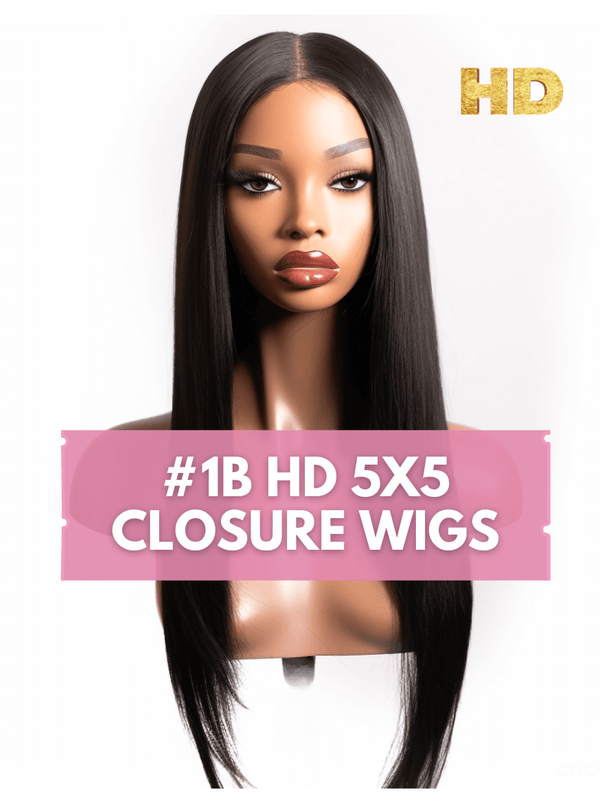5x5 HD Lace Closure Wig #1b 200% Glueless Wig
