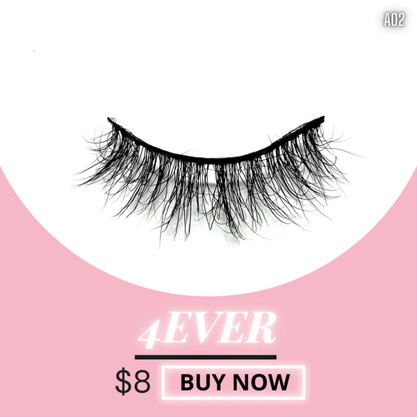 4EVER Mink Lashes, premium 3D lashes, soft and comfortable, available for $8, perfect for daily wear.