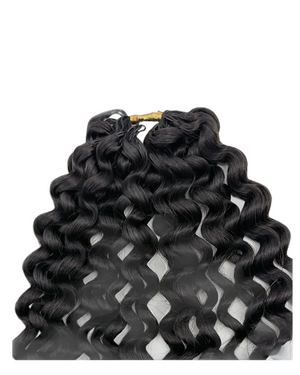 Miracle Knots crochet hair extensions in natural black, featuring soft and wavy texture for a luxurious look.