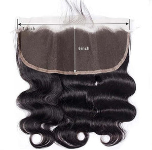 13x6 lace frontal displayed with wavy hair, measuring 13 inches wide by 6 inches deep for a natural look.