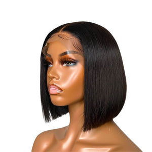 4x4 HD lace closure bob wig in natural black, showcasing 100% human hair for best quality in a stylish bob cut.