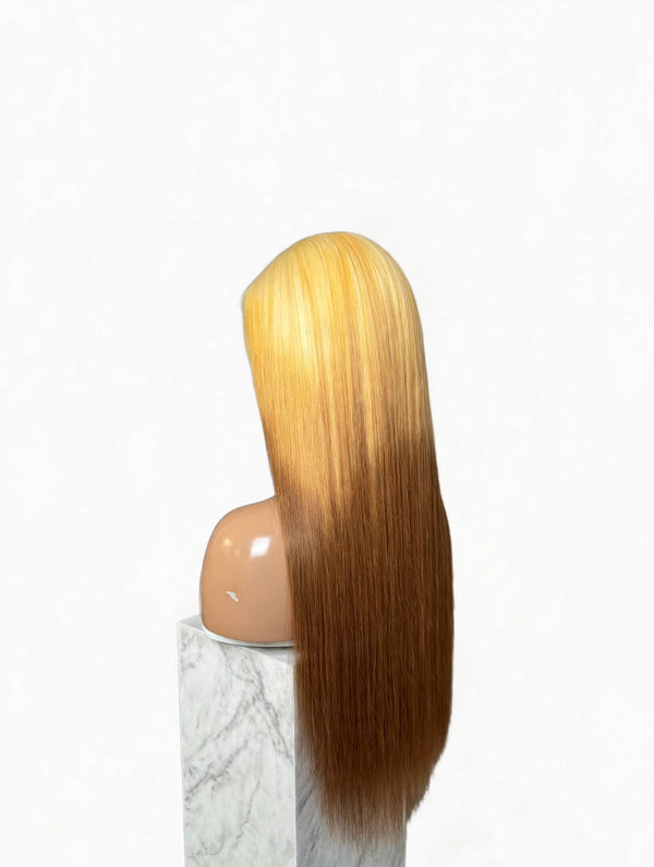 Ombré Blonde Straight 13x6 Lace Front Wig – Platinum to Honey Blonde Gradient Human Hair Wig – Pre-Plucked Natural Hairline Holiday Edition