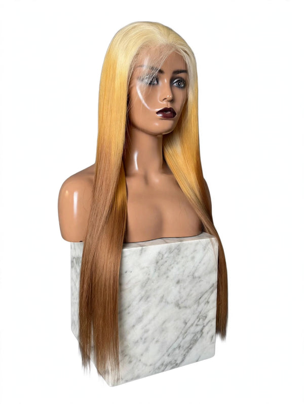 Ombré Blonde Straight 13x6 Lace Front Wig – Platinum to Honey Blonde Gradient Human Hair Wig – Pre-Plucked Natural Hairline Holiday Edition