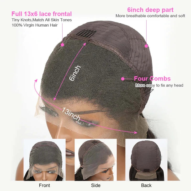 13x6 HD Lace Frontal Wig Natural Black 200 Density Full Frontal Wig Straight 20