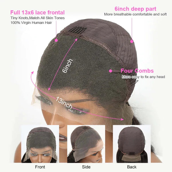 13x6 HD Lace Frontal Wig Natural Black 200 Density Full Frontal Wig