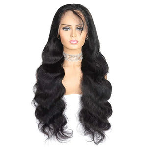 5x5 lace closure wig showcasing natural wave and pre-plucked hairline for a realistic appearance.