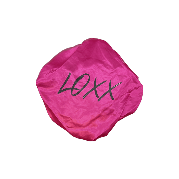 Pink satin Bonnet with tie band for hair protection, ensuring no slipping and high comfort for 100% human hair.